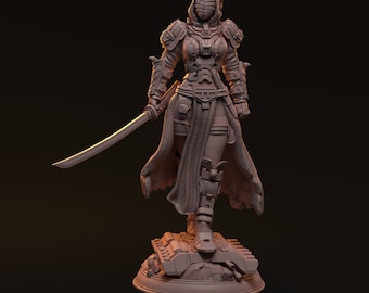 Kara Mint, Cerberus Project, Cyberpunk, Rogue, Assassin, DnD, Pathfinder, Starfinder, Sci-Fi, Tabletop, Miniature, 32mm, Mythreal Games