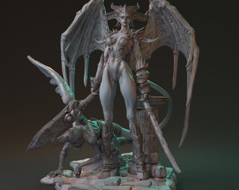 Manakane Aytress, Demoness Fighter, Demoness Paladin, Demoness Warrior, DnD, Pathfinder, Tabletop, Fantasy, Pin-Up, 32mm, 75mm, Miniature