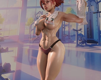 Sports Girl Redhead Bath Towel, 75mm, 140mm, Pin-Up, NSFW, Miniature, Resin Model, Scale Model, Miniature Painting, Sports, Waifu, QB Works