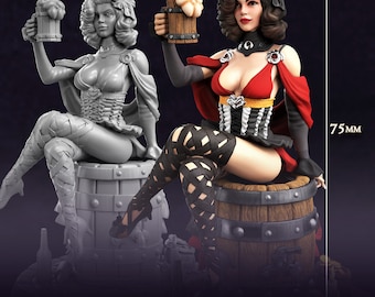 Grogella, NPC, Barmaid, Sexy Barmaid, Female Bard, DnD, Pathfinder, Tabletop, Fantasy, Pin-Up, Sexy Version, 75mm, Miniature, Bust, NSFW
