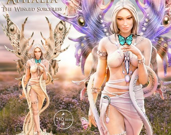 Athalia, Winged Sorceress, 240mm, Sci-Fi, Cyberpunk, Miniature, Scale model, Pin-Up, SFW, NSFW, Sexy, Butterfly, Moth, 1:12 Scale