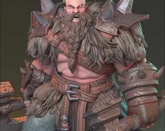 Ing Thurd v2, Barbarian, War Chief, Fighter, Berserker, Warrior, DnD, Pathfinder, Fantasy, Tabletop, Fantasy Tabletop, 32mm, 75mm, Miniature