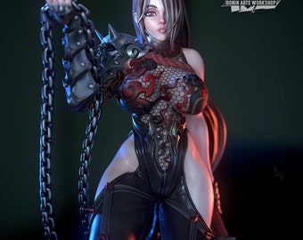 Kisari Karasu, Kunoichi, Assassin, Rogue, 75mm, Sci-Fi, Cyberpunk, Fantasy, Pathfinder, Starfinder, DnD, Miniature, Pin-Up, SFW, Ronin Arts