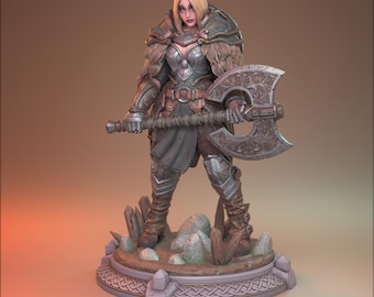 Feira Thurd, Female Barbarian, Shield Maiden, Female Warrior, Fighter, DnD, Pathfinder, Tabletop, Fantasy, Pin Up, 32mm, 75mm, Miniature