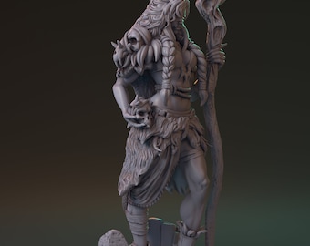 Gratik Milakh, Druid, Wizard, Sorceress, Witch, Orc, Female Orc, Pin-Up, DnD, Pathfinder, Tabletop, Fantasy, 32mm, 75mm, Miniature