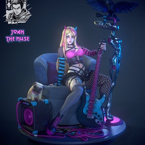 Joan the Muse, Rocker Girl, Goth Chick, Female Bard, Music, Sexy Pin-Up, Miniature, Scale model, Pin-Up, Rocker Waifu, SFW, NSFW, Ronin Arts