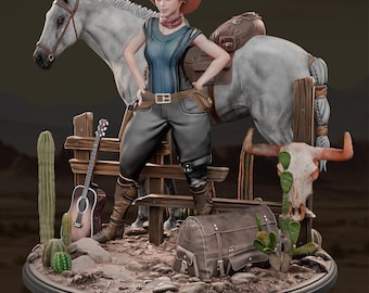 Ruby Colt, Cowgirl, Western Pin-Up, Painter Scale, DnD, Pathfinder, Tabletop, Fantasy Tabletop, 32mm, 75mm, Pin-Up, NSFW