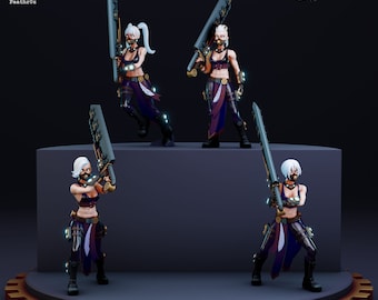 Aurora Squad Blade 01, Fighter, Berserker, Assassin, Pin-Up, DnD, Pathfinder, Starfinder, Sci-Fi, Tabletop, 32mm, Miniature, NSFW