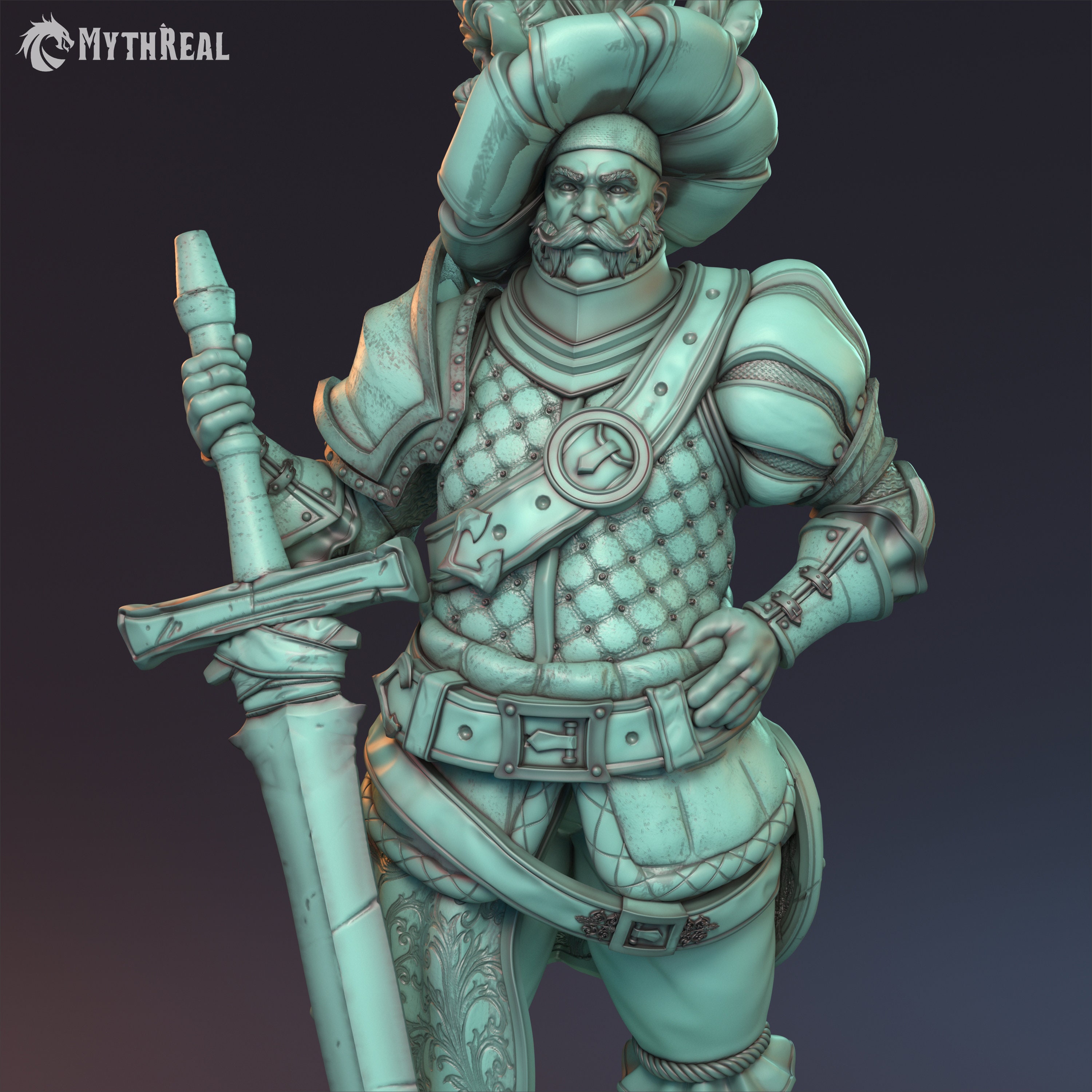 Baston, Landsknecht, Fighter, Paladin, Knight, DnD, Pathfinder, Fantasy Tabletop RPG, Miniature Painting, 32mm, 75mm, Resin Miniature