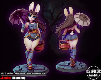 Jade Bunny, Pin-Up, Bunny Girl, Monster Girl, Waifu Miniature, NPC, DnD, Pathfinder, Fantasy, Tabletop, 32mm, 75mm, Miniature, NSFW