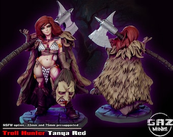 Tanya the Red, Troll Hunter, Female Barbarian, Female Fighter, Pin-Up, DnD, Pathfinder, Fantasy, Tabletop, 32mm, 75mm, Miniature, NSFW