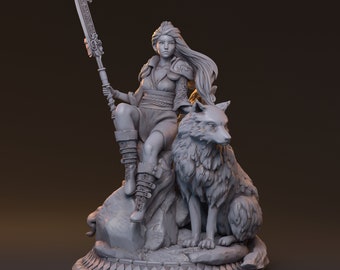 Orita Okami, Female Druid, Female Fighter, Beast Tamer, Beast Master, Fighter DnD, Pathfinder, Tabletop, Fantasy, Miniature, NSFW, Pin-Up