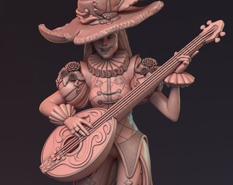 Scadelaida, Female Bard, Jester, Spellcaster, Entertainer, Assassin, DnD, Pathfinder, Tabletop, Fantasy, Pin-Up, 32mm, 75mm, Miniature
