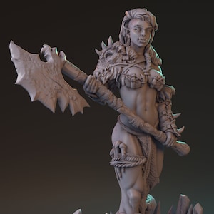 Nerteh Mickhar, Orc Barbarian, Orc Fighter, Orc Berserker, Female Orc, DnD, Pathfinder, Tabletop, Fantasy, Pin Up, 32mm, 75mm, Miniature