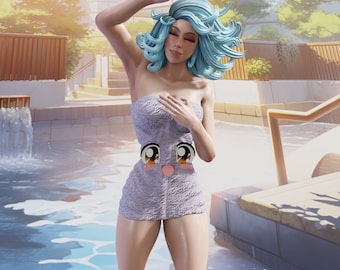 Sports Girl Blue Bath Towel, 75mm, 140mm, Pin-Up, NSFW, Miniature, Resin Model, Scale Model, Miniature Painting, Sports, Waifu, QB Works