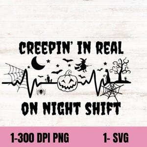 Halloween Night Shift 300 DPI PNG digital download, Spooky fall Halloween design for registered nurses, night nurse crew digital download
