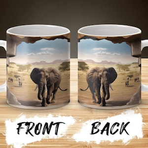 Elephant Hole in the Wall Mug Wrap Design, African Safari Themed Coffee Mug, Animal Print Mug Design, 11 oz and 15 oz PNG, Instant Download