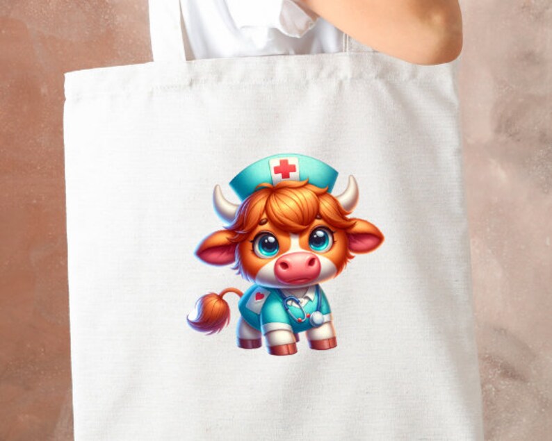 Nurse Highland Cow PNG Clipart, Cute Highland Cow Clipart Digital