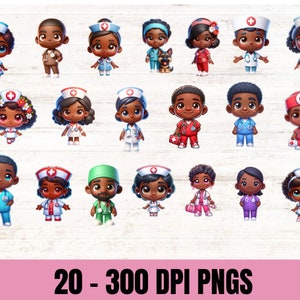 African American Nurse 20 Clipart PNG, cute black girl nurse sublimation, medical  sublimation, black male  boy clipart art junk journal