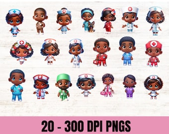 Enfermera afroamericana 20 imágenes prediseñadas PNG, linda sublimación de enfermera negra, sublimación médica, imágenes prediseñadas de niño negro, diario basura
