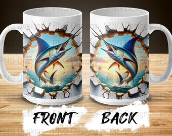 Fishing Themed Crack in the Wall Mug Wrap Design Bundle, Father's Day 11 oz and 15 oz Mug Wrap Digital Download, Unique coffee mug dad gift