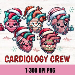 Equipo de Cardiología Navideño PNG, Lindo corazón anatómico navideño clipart, Camisa de enfermera registrada, sudadera, sublimación, regalo, atención cardiológica