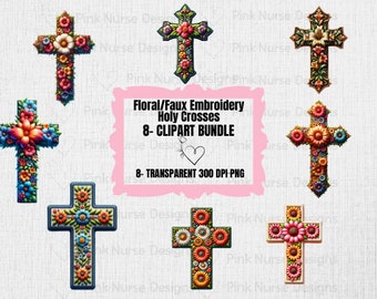 Christian Cross embroidery Bundle PNG, Holy vintage cross faith sublimation, faith flower God Jesus religion sublimation bundle designing