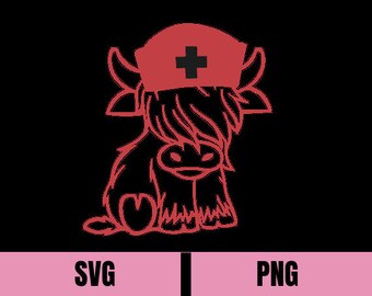 Highland Cow SVG PNG, Nurse highland cow digital download, highland cow sublimation, Highland cow shirt, gift for nurse, cricut