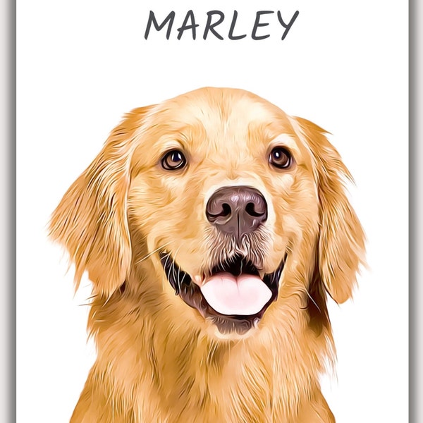 Personalized Dog Portrait, Custom Pet Portrait Wall Art, Custom Dog Painting Gift, Golden Retriever Or Any Pet Painting - Digital Download