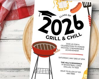 Grill and Chill Graduation Party Invitation, 2026 Grad Grad Party Invite, College High School Graduation, Cookout or BBQ, Instant Download