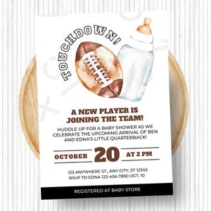 Football Baby Shower Invitation, Tailgate Baby Sprinkle Invite, Coed Baby Shower Game Day Party, Touchdown Baby Shower, Editable Template