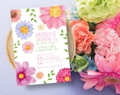 Floral Girl Birthday Invitation | Girl Birthday Evite | Colorful Pastel Daisies | Editable Template (Digital File) | Canva 5x7