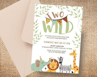 Editable Safari Birthday Invitation, Two Wild Jungle Birthday Invite, 2nd Birthday Party Template, Jungle Animal Theme, Instant Download
