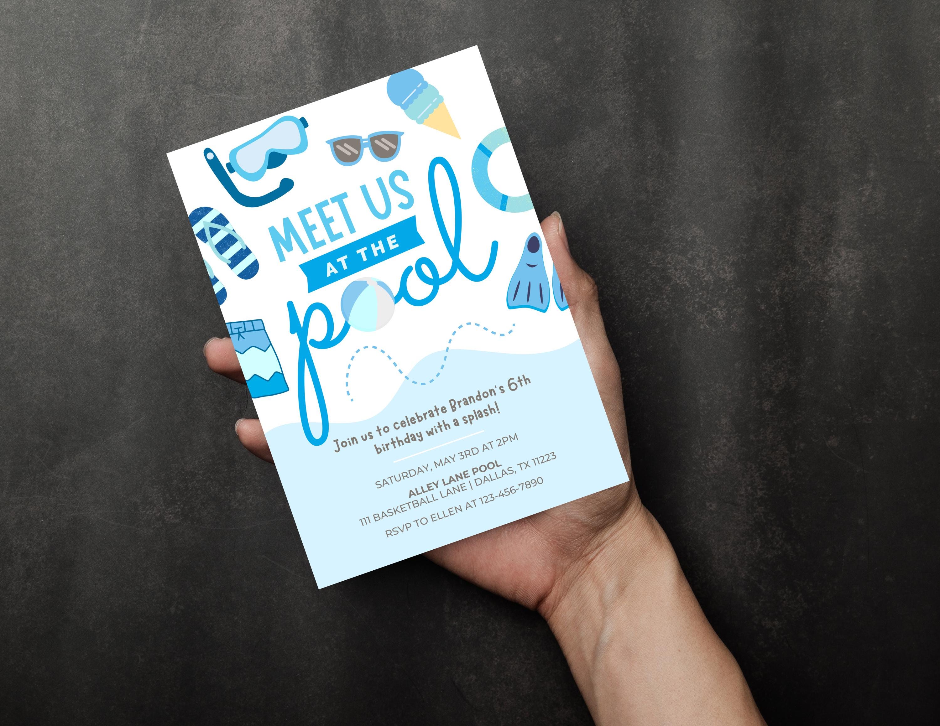 編集可能なビーチバースデー招待状 | 男の子向けプールバースデー招待