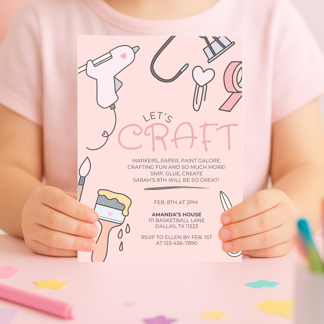 Editable Girls Craft Party Invitation | Arts & Crafts Birthday Invite ...