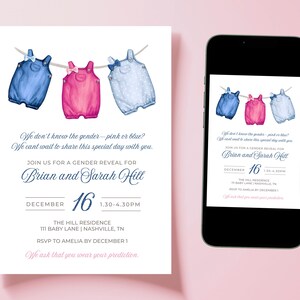 Gender Reveal Invitation Template | Digital Gender Reveal Invite | He or She Gender Reveal Party | Instant Download | Editable in Canva
