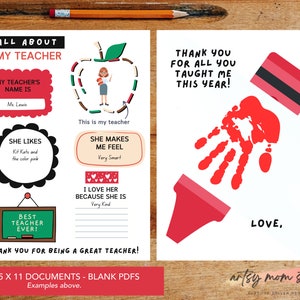 Geschenk für Lehrer | Fill-in-the-Blank Printable | Danke Geschenk | Woche der Wertschätzung für Lehrer | Kinder Handabdruck Blatt