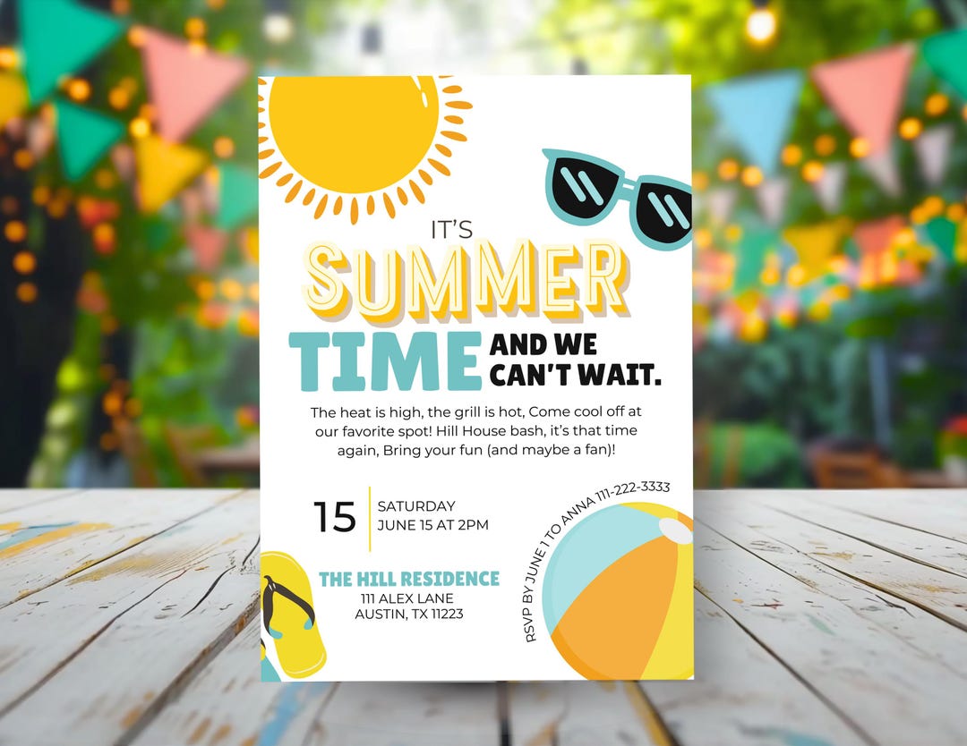 Editable Hello Summer Invitation | Pool Party Invite | Summer Party ...