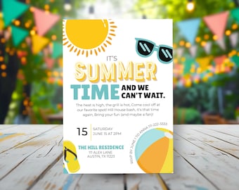 Invitación editable de Hola Verano / Invitación a Fiesta en la Piscina / Invitación a Fiesta de Verano / Hola Verano Evite / Plantilla Canva Descarga Digital