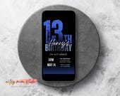Editable Teen Boy Birthday Invitation | 13th Birthday Party | Thirteenth Birthday Digital Download | Canva Template | Mobile Invite | Text