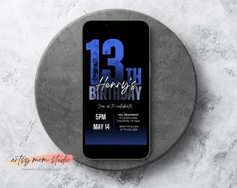 Editable Teen Boy Birthday Invitation | 13th Birthday Party | Thirteenth Birthday Digital Download | Canva Template | Mobile Invite | Text