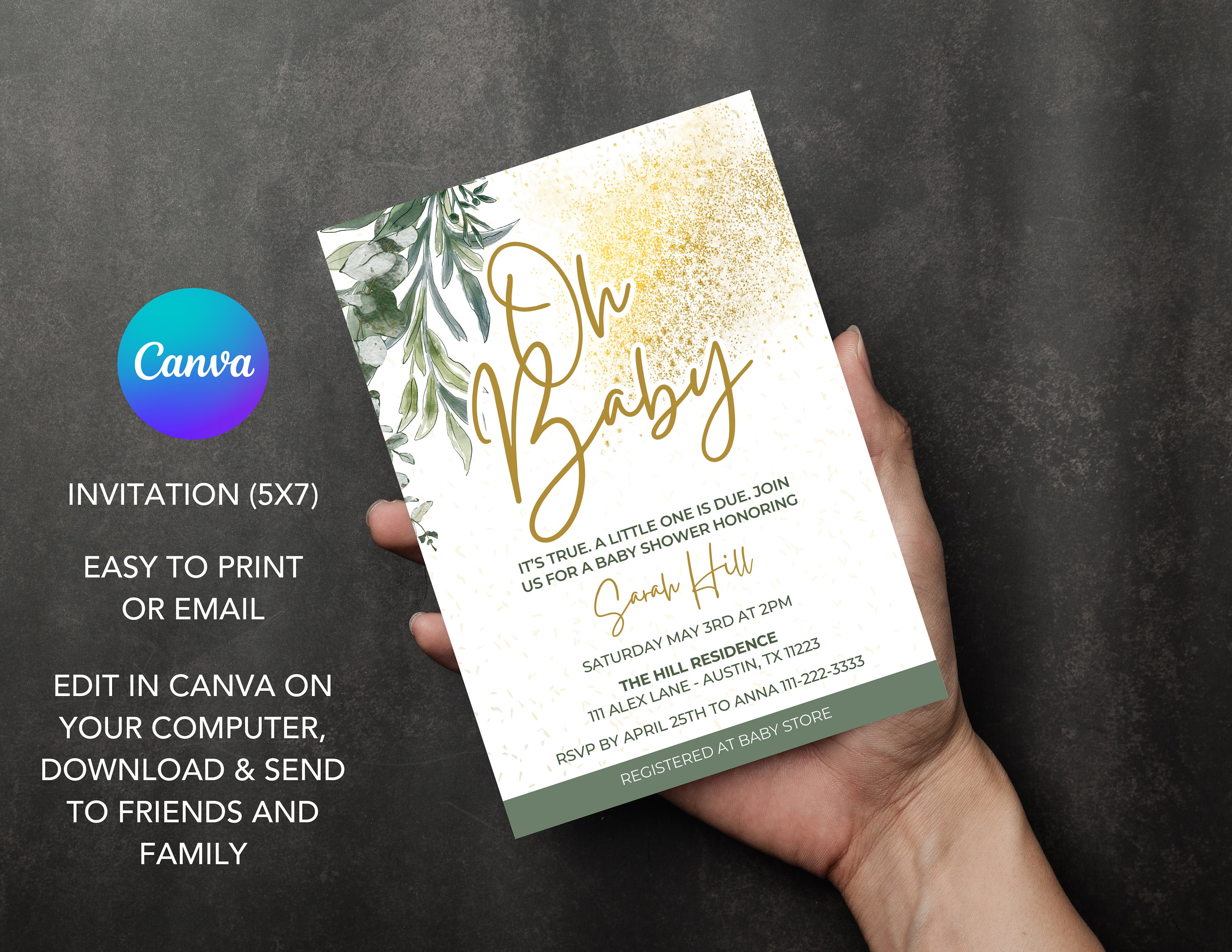 Greenery Oh Baby Shower Invitation Template Printable Baby Shower ...