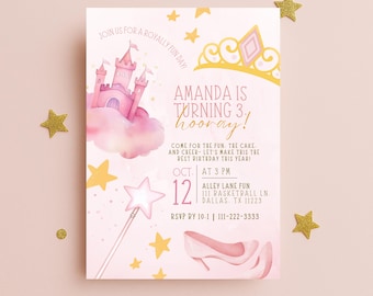 Invito di compleanno principessa / Modello di invito castello magico / C'era una volta / Compleanno reale / Compleanno per bambine di qualsiasi età 4° e 5° anno / Canva