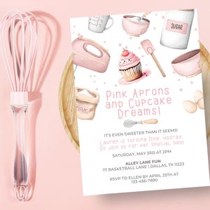 Baking Birthday Invitation Template | Pink Cooking Party Invite | Cupcake Decorating Digital Template | Editable Canva | Instant Download