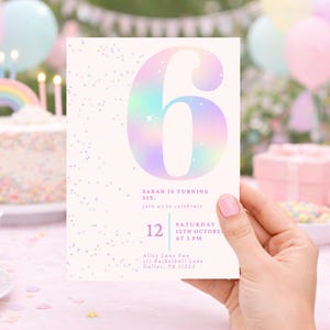 Editable Pink Glitter 6th Birthday Invitation | Sixth Birthday Girl | Rainbow Party Invite | Digital Download | Canva Template | 5x7 image 10