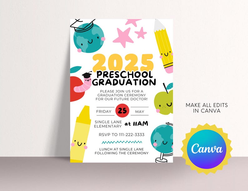 Editable Preschool Graduation Invitation | Class of 2025 | Class of