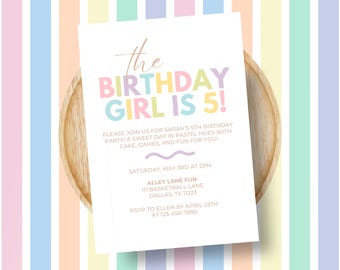 Pastel Rainbow Birthday Invitation: Editable Canva Template (5x7) (Digital Download)