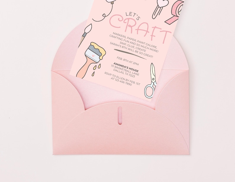 Editable Girls Craft Party Invitation | Arts & Crafts Birthday Invite ...