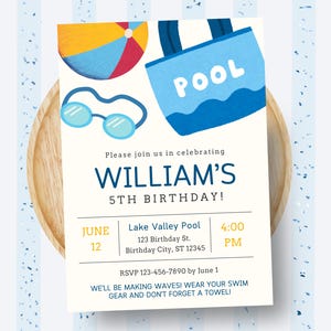 Beach Birthday Party Invitation: Editable Pool Party Invite (5x7in Digital Download)