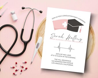 Editable Nurse Graduation Party Invitation | RN Graduation Party | Registered Nurse Celebration Invite | Canva Template | Text or Print